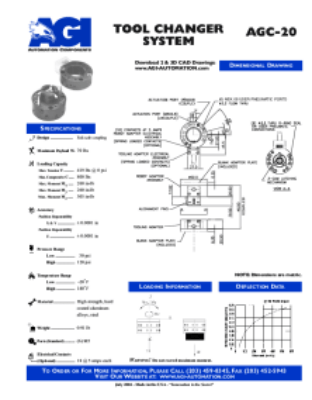TOOL CHANGER SYSTEM AGC-20 DIMENSIONAL DRAWING SPECIFICATIONS LOADING INFORMATION DEFLECTION DATA