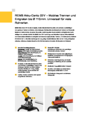 REM REMS Akku-Cento 22V – Mobiles Trennen undEntgraten bis Ø 115mm. Universell für vieleRohrarten. Zubehör REMS Akku-Cento 22V Zubehör