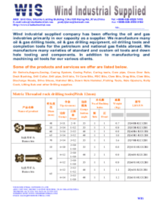 Metric Threaded Rock Drilling Tool Button bits Rock tools for furnace Cross bits Shank adaptors Coupling sleeves Round rods