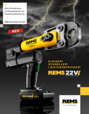REMS REMS Akku-Press 22V ACC – universellbis Ø 110mm. Zwangsablauf und PressdruckMonitoring. Anti-Vibrations-System. REMS Akku-Press 22V ACC Zubehör