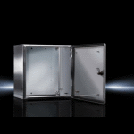 Stainless steel, empty enclosure with hinged door