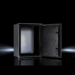 Plastic, empty enclosure with hinged door