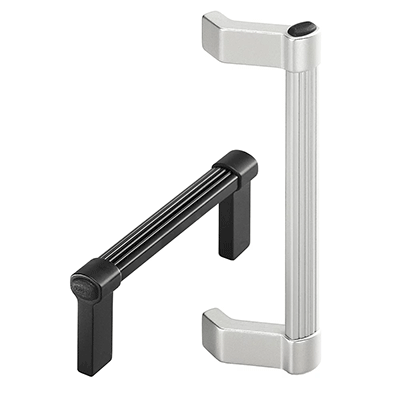 Bow / machine handles for 19 inch front panels and equipment: angled or straight, aluminum, solid