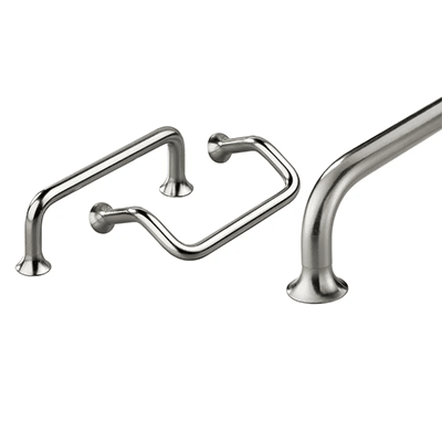 Bow handles / machine handles for food processing and industrial equipment: Stainless steel, trumpet foot, straight or angled