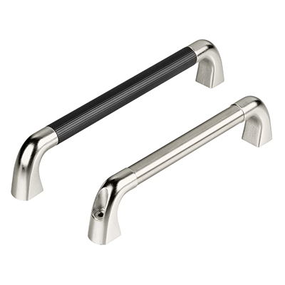 Bow handles / machine handles for industrial equipment: stainless steel, with or without plastic covering, front or rear mounting