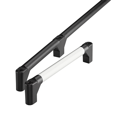 Flexible handle system for machinery, industrial equipment and wet areas: aluminum, splash-proof