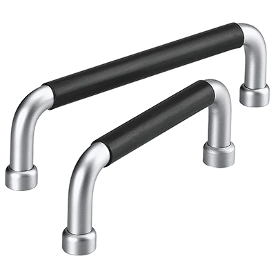 Bow handles / machine handles for industrial equipment: e.g. for front panels, steel, round, plastic coating