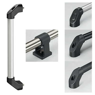 Tubular handles / machine handles for industrial equipment: aluminum, round, with or without plastic coating