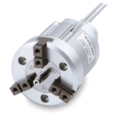 Pinza de 3 dedos de apertura paralela/Taladro pasante