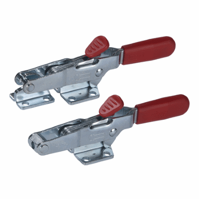 Tie rod toggle clamps, with safety lever