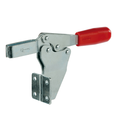 Horizontal toggle clamps with front base and safety lever