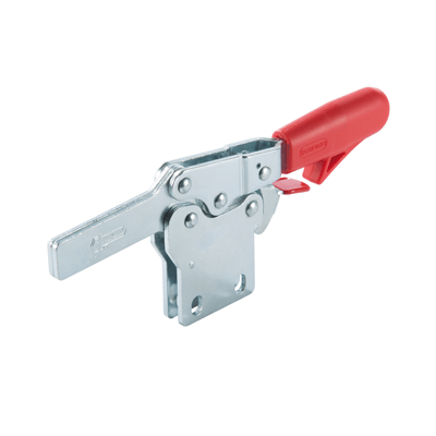 Horizontal toggle clamps with straight base and safety lever