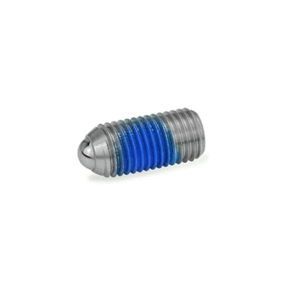 Spring loaded stainless steel thrust piece with thread locking device