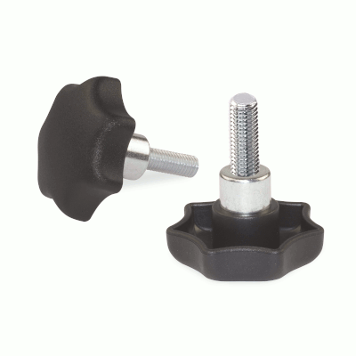 Star knob screw with protruding steel bushing similar to DIN 6336