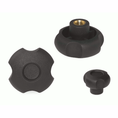 Star knob nut with 4 grip recesses and blind hole thread