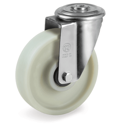 Polyamide 6 solid wheels charged with glass fiber, swivel bolt hole bracket type "NL"