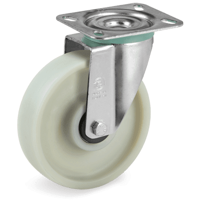 Polyamide 6 solid wheels charged with glass fiber, swivel top plate bracket type "NL"