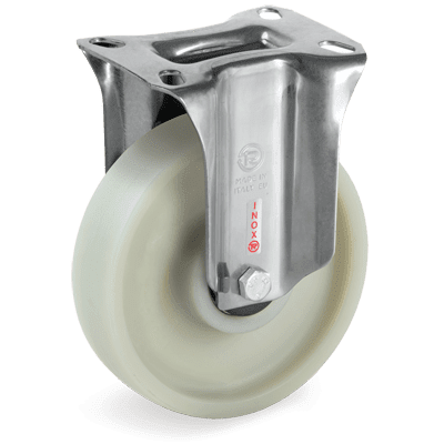 Polyamide 6 solid wheels charged with glass fiber, stainless steel, fixed bracket type "NLX"