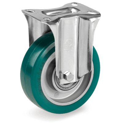 "TR-ROLL" polyurethane wheels with ergonomic round profile, aluminium centre, fixed bracket type "NL-M"