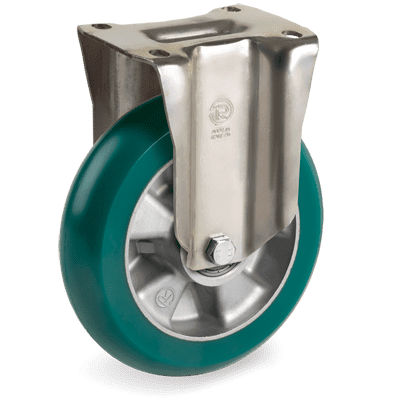 "TR-ROLL" polyurethane wheels with ergonomic round profile, aluminium centre, fixed bracket type "P"