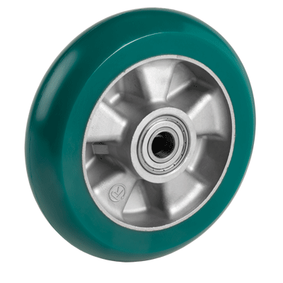 "TR ROLL" polyurethane wheels with ergonomic round profile, aluminium centre with bearing