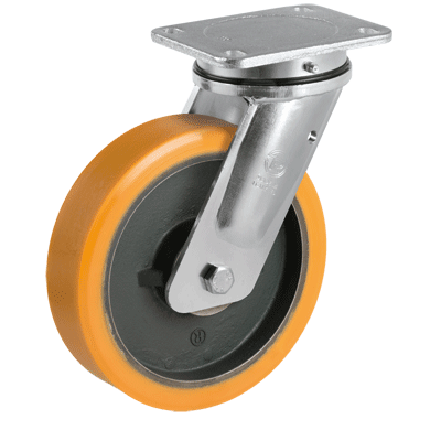 "TR" polyurethane wheels, swivel top plate bracket type "EE MHD"