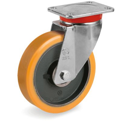 "TR" polyurethane wheels, swivel top plate bracket type "EP"