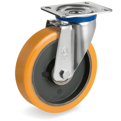 "TR" polyurethane wheels, swivel top plate bracket type "M"