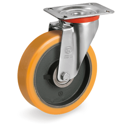 "TR" polyurethane wheels, swivel top plate bracket type "NL"