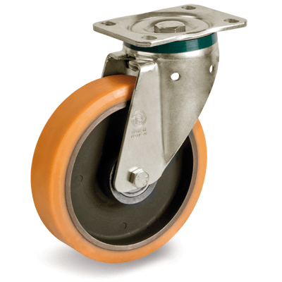 "TR" polyurethane wheels, swivel top plate bracket type "PT"