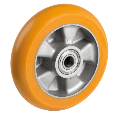Thick "TR" polyurethane wheels with ergonomic round profile and aluminium center