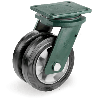 "SIGMA ELASTIC" rubber wheels, aluminium centre, swivel top plate bracket type "EEG HD"