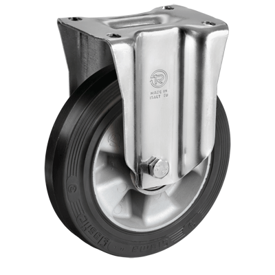 "SIGMA ELASTIC" rubber wheels, aluminium centre, fixed bracket type "M"