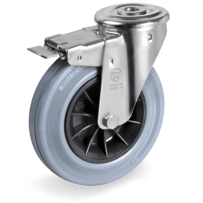 Standard rubber wheels, swivel bolt hole bracket type "NL" with brake