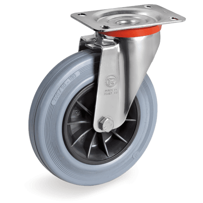 Standard rubber wheels, swivel top plate bracket type "NL"
