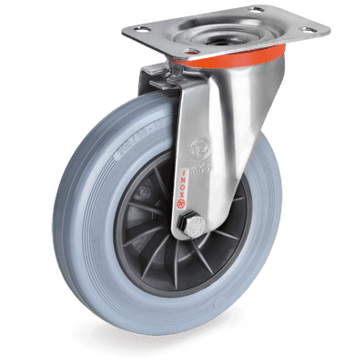 Standard rubber wheels, swivel top plate bracket type "NLX"