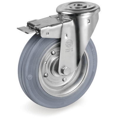 Standard rubber wheels, swivel bolt hole bracket type "NL" with brake