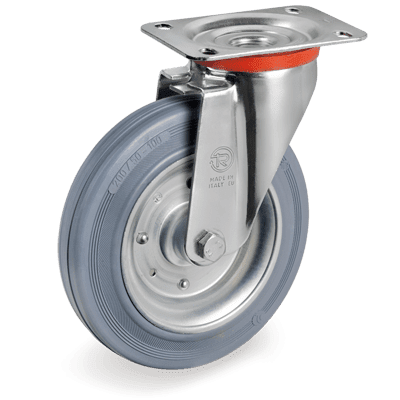Standard rubber wheels, swivel top plate bracket type "NL"