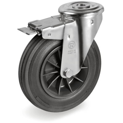 Standard rubber wheels, swivel bolt hole bracket type "NL" with brake