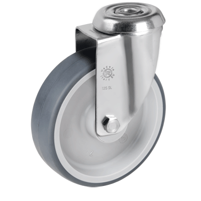 Thermoplastic rubber wheels, polypropylene centre, swivel bolt hole bracket type "SL"