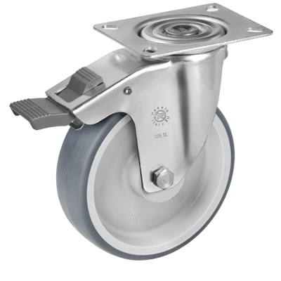 Thermoplastic rubber, polypropylene centre, swivel top plate bracket type "SL" with brake