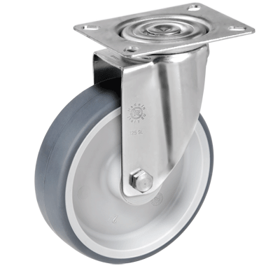 Thermoplastic rubber wheels, polypropylene centre, swivel top plate bracket type "SL"