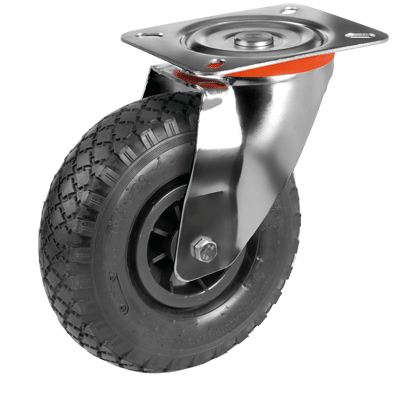 Pneumatic wheels, swivel top plate bracket type "NL"