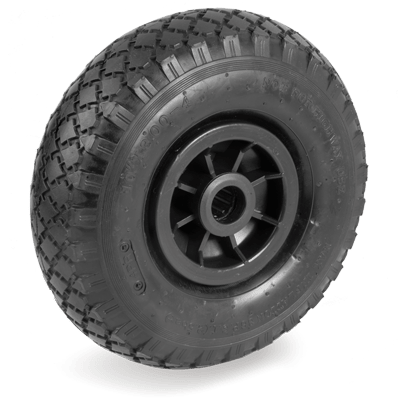 Pneumatic wheels, country profile, polypropylene centre, plain bore
