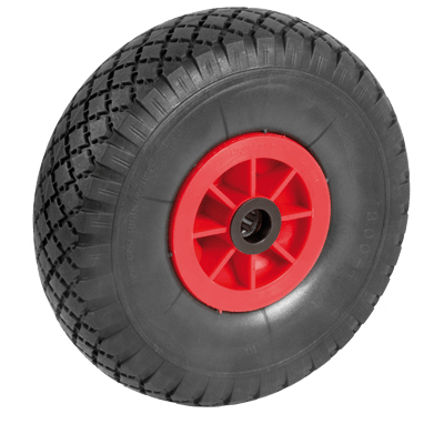 Pneumatic wheels, country profile, polypropylene centre, plain bore