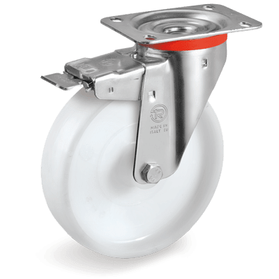 Solid polyamide 6 wheels,swivel top plate bracket type "NL" with brake