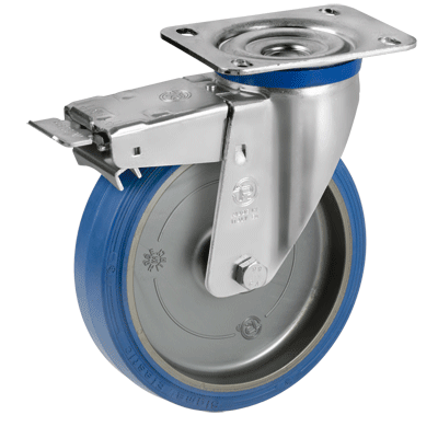 "SIGMA ELASTIC" rubber wheels, swivel top plate bracket type "M" with brake