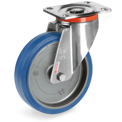 "SIGMA ELASTIC" rubber wheels, stainless steel swivel top plate bracket type "PX"