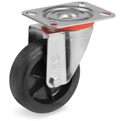 51 - INJECTION MOULDED RUBBER WHEELS, POLYPROPYLENE CENTER