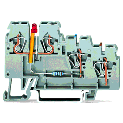 Borna de sensores para 3 conductores, LED rojo, para sensores de conmutación (positiva) PNP, con entradas de cond.impresas en colores, 2,5 mm², CAGE CLAMP®